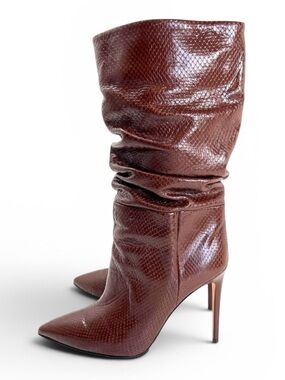 PARIS TEXAS Slouch Python-Embossed High Heel Boots in Cocoa Brown